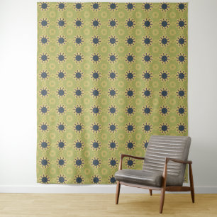 Retro Abstract Black and Yellow Flowers Pattern Tapestry