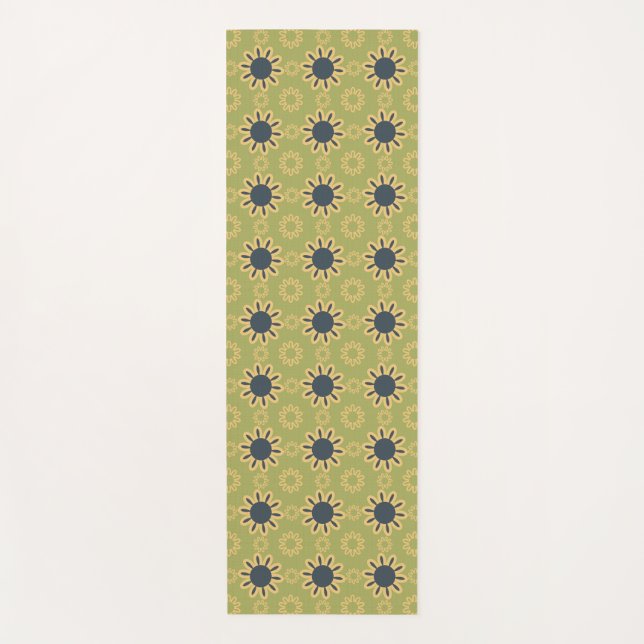 Retro Abstract Black and Yellow Flowers Pattern Yoga Mat (Front)