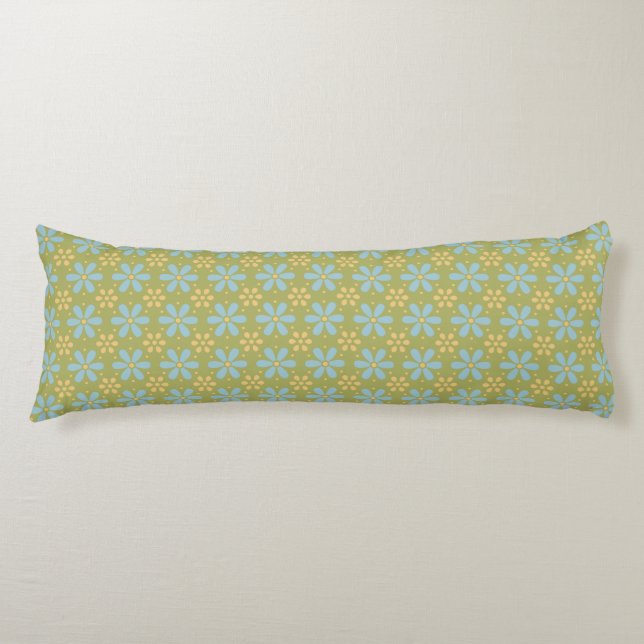 Retro Abstract Blue and Yellow Flowers on Green Body Cushion (Front)