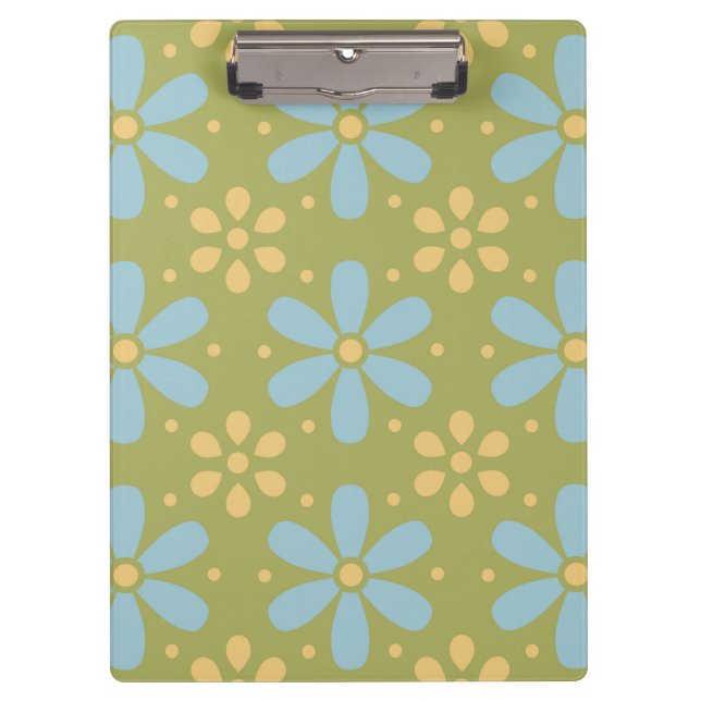 Retro Abstract Blue and Yellow Flowers Pattern Clipboard (Front)