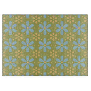 Retro Abstract Blue and Yellow Flowers Pattern Cutting Board
