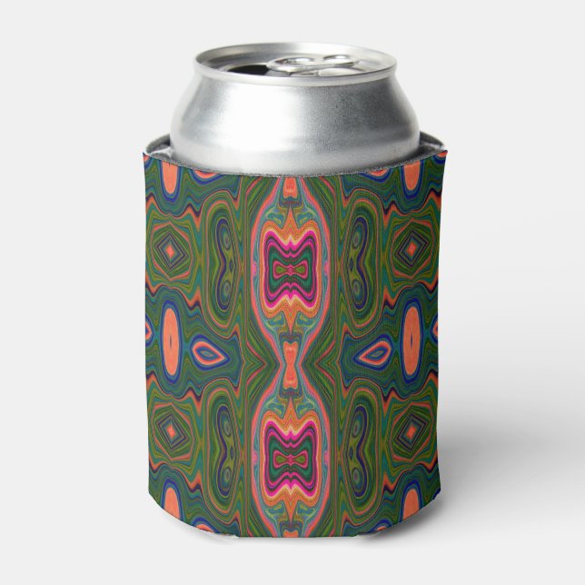 Retro Abstract Blue, Green and Orange Pattern Can Cooler (Can Front)