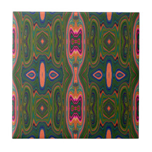 Retro Abstract Blue, Green and Orange Pattern Ceramic Tile