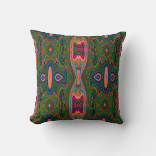 Retro Abstract Blue, Green and Orange Pattern Cushion