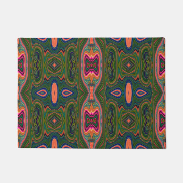 Retro Abstract Blue, Green and Orange Pattern Doormat (Front)