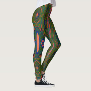 Retro Abstract Blue, Green and Orange Pattern Leggings