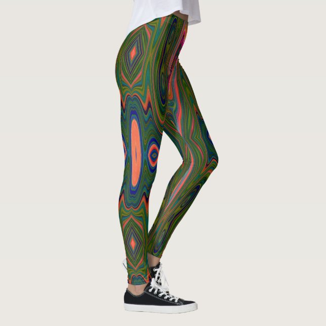 Retro Abstract Blue, Green and Orange Pattern Leggings (Right)