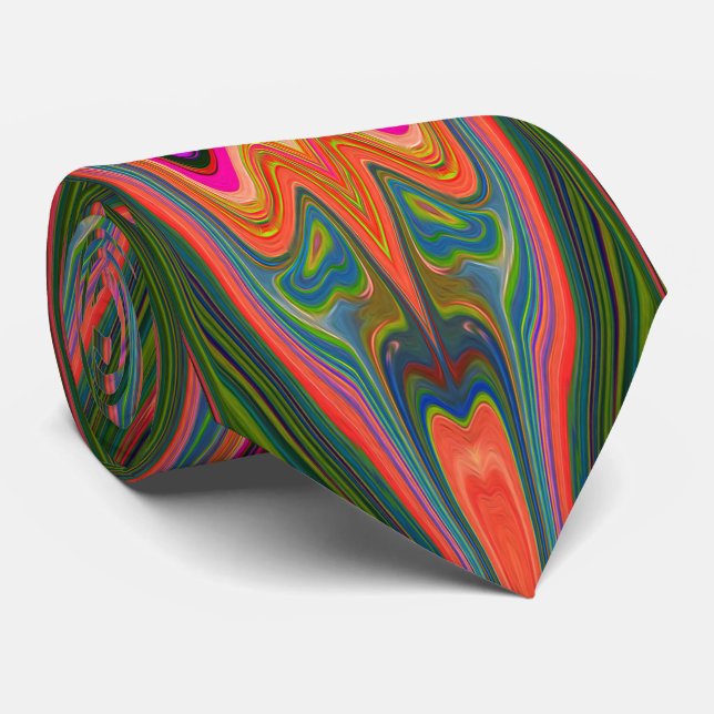 Retro Abstract Blue, Green and Orange Pattern Tie (Rolled)