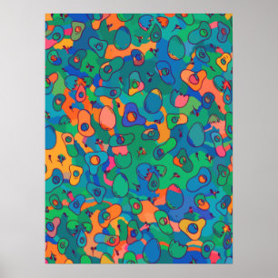 Retro Abstract Blue Green Doodle Line Art Poster