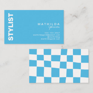 Retro Abstract Blue White Chequerboard Artsy Business Card