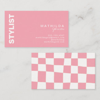 Retro Abstract Blush White Chequerboard Artsy  Business Card