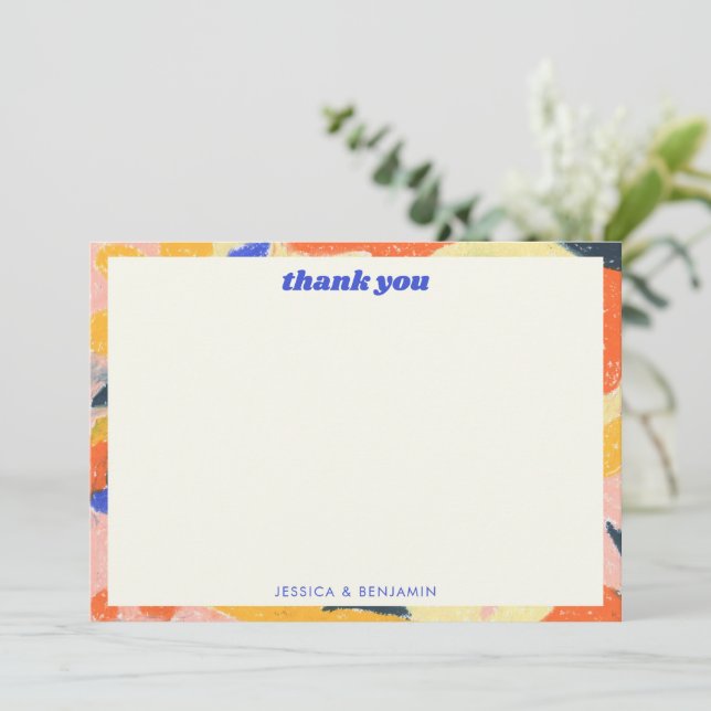 Retro Abstract Botanical Custom Cute Baby Shower Thank You Card (Standing Front)