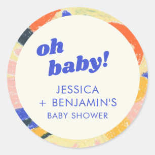 Retro Abstract Botanical Fun Baby Shower Custom Classic Round Sticker