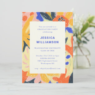 Retro Abstract Botanical Fun Graduation Party Invitation