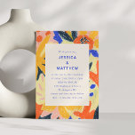 Retro Abstract Botanical Fun Wedding All In One Invitation<br><div class="desc">Retro Artsy Abstract Botanical Wedding Invitation in Blue,  Orange,  Pink,  and Yellow with RSVP Online Details</div>