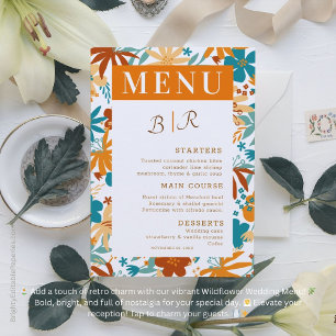 Retro Abstract Bright Bold Wildflower Wedding Menu