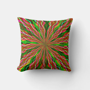 Retro Abstract Bright Pink Green Burst Pillow