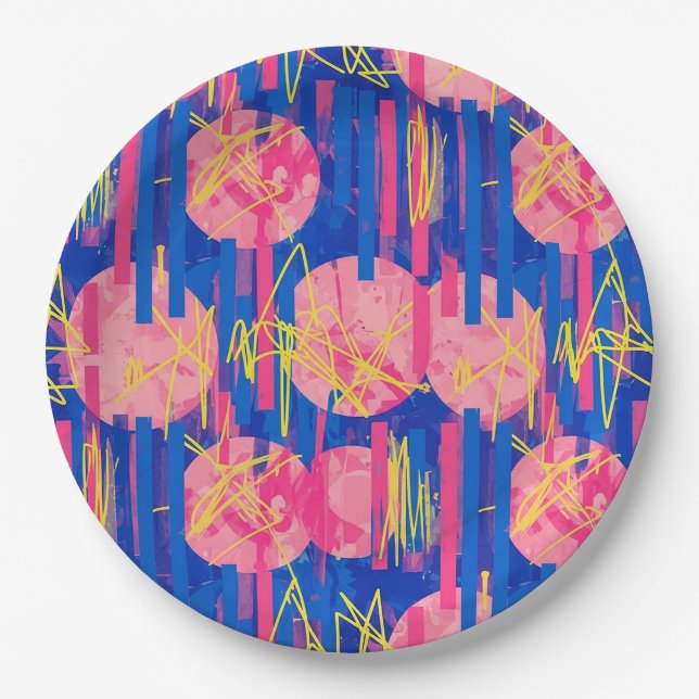 Retro Abstract Brushstroke (2) Paper Plate (Front)