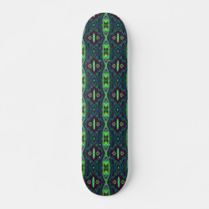 Retro Abstract Chartreuse, Red and Blue Pattern Skateboard