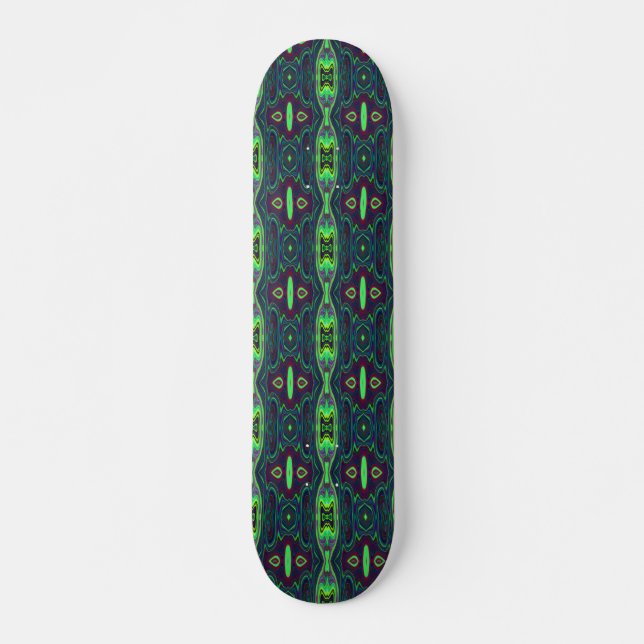 Retro Abstract Chartreuse, Red and Blue Pattern Skateboard (Front)