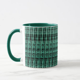Retro abstract checkered plaid pattern green black mug