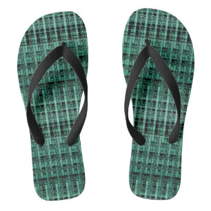 Retro abstract chequered plaid pattern green black thongs