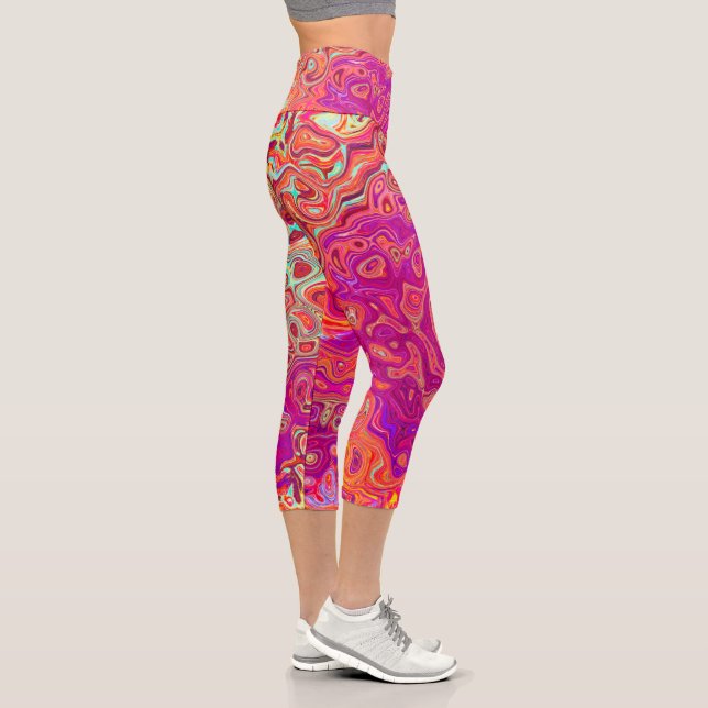 Retro Abstract Coral and Purple Marble Swirl Capri Leggings (Right)