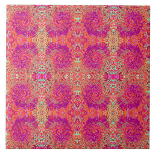 Retro Abstract Coral and Purple Marble Swirl Ceramic Tile