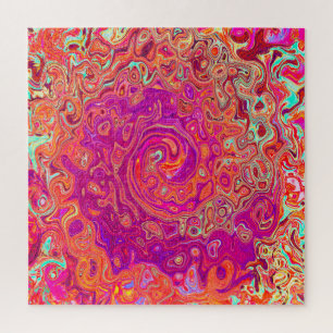 Retro Abstract Coral and Purple Marble Swirl Jigsaw Puzzle