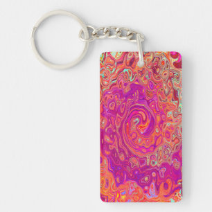 Retro Abstract Coral and Purple Marble Swirl Key Ring
