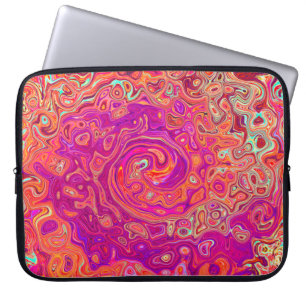 Retro Abstract Coral and Purple Marble Swirl Laptop Sleeve