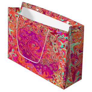 Retro Abstract Coral and Purple Marble Swirl Large Gift Bag