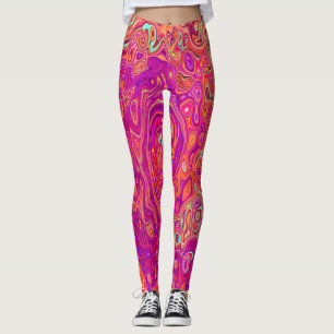 Retro Abstract Coral and Purple Marble Swirl Leggings