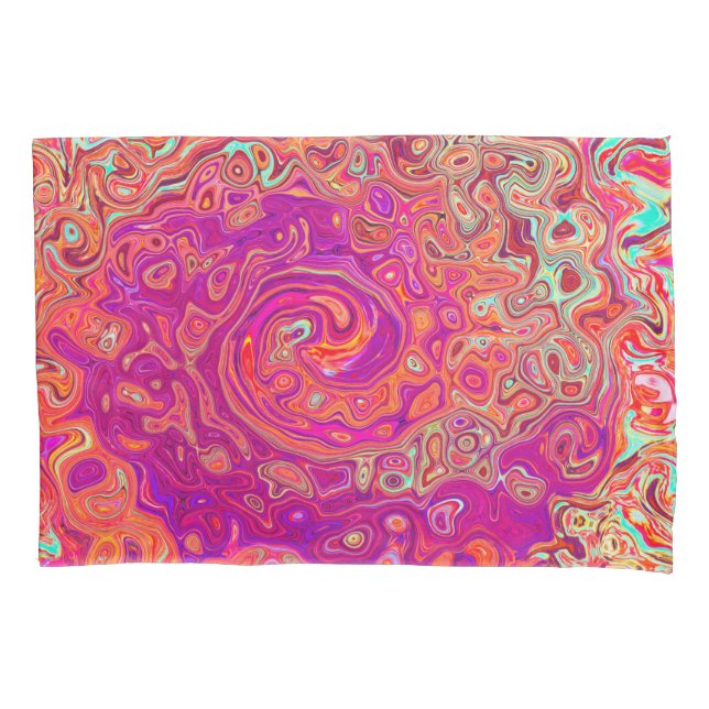 Retro Abstract Coral and Purple Marble Swirl Pillowcase (Front)