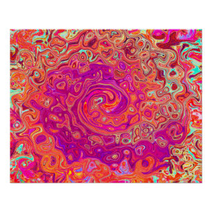 Retro Abstract Coral and Purple Marble Swirl Poster