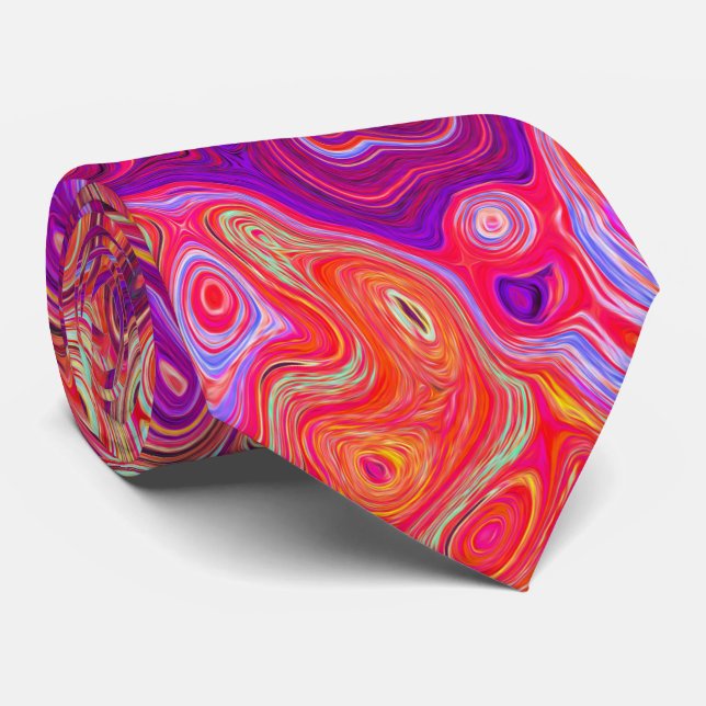 Retro Abstract Coral and Purple Marble Swirl Tie (Rolled)