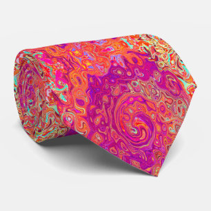 Retro Abstract Coral and Purple Marble Swirl Tie