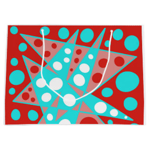 Retro abstract designs in red, white & turquoise large gift bag