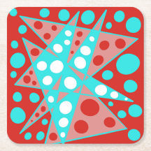 Retro abstract designs in red, white & turquoise 