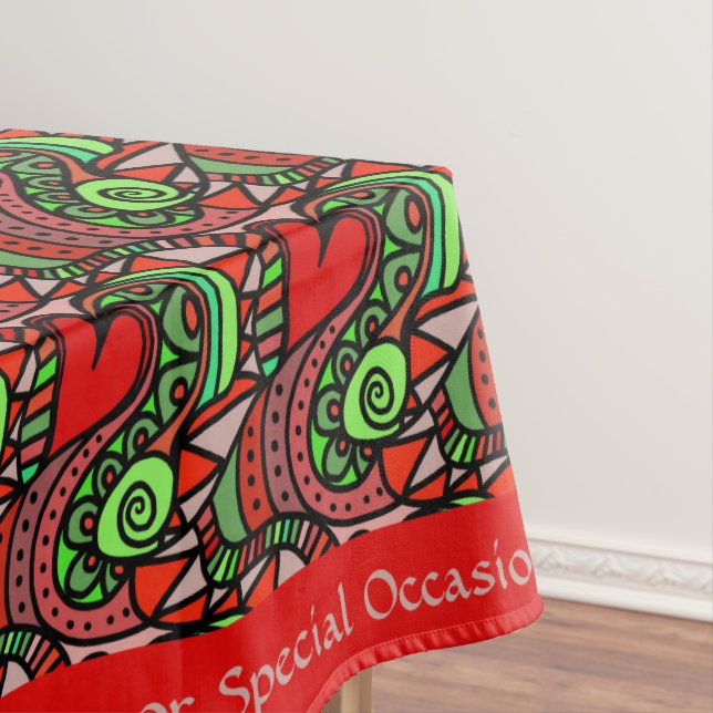 Retro Abstract Doodle Red Hearts Romantic Pattern Tablecloth (In Situ)