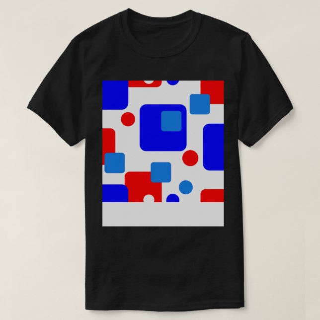 Retro Abstract Dream Space Blue Red on White T-Shirt (Design Front)