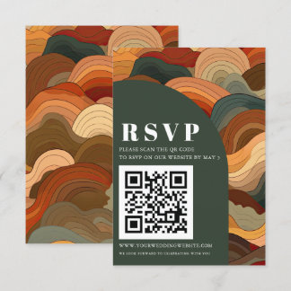 Retro Abstract Earthy Terracotta Orange QR CODE RSVP Card