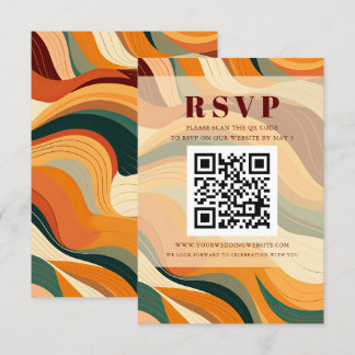 Retro Abstract Earthy Terracotta Orange QR CODE RSVP Card