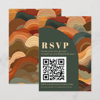 Retro Abstract Earthy Terracotta Orange QR CODE RSVP Card