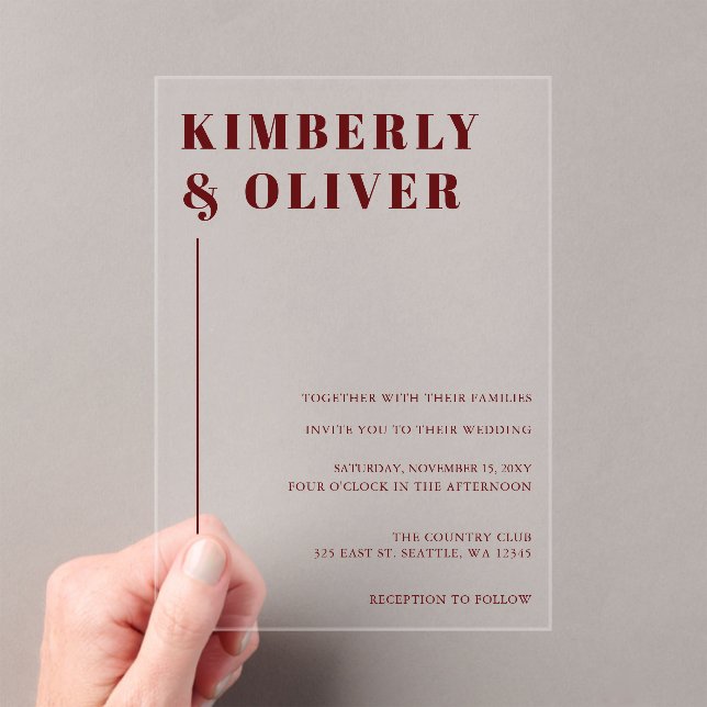 Retro Abstract Earthy Terracotta Orange Wedding Acrylic Invitations (Insitu (Handheld))