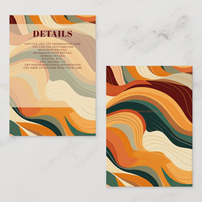 Retro Abstract Earthy Terracotta Orange Wedding Enclosure Card (Front/Back)