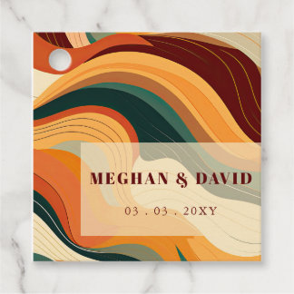 Retro Abstract Earthy Terracotta Orange Wedding Favour Tags
