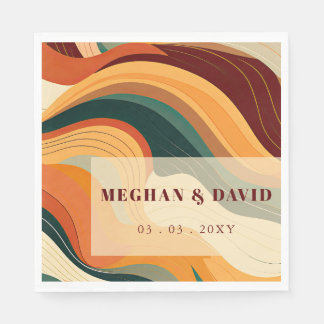 Retro Abstract Earthy Terracotta Orange Wedding Napkin