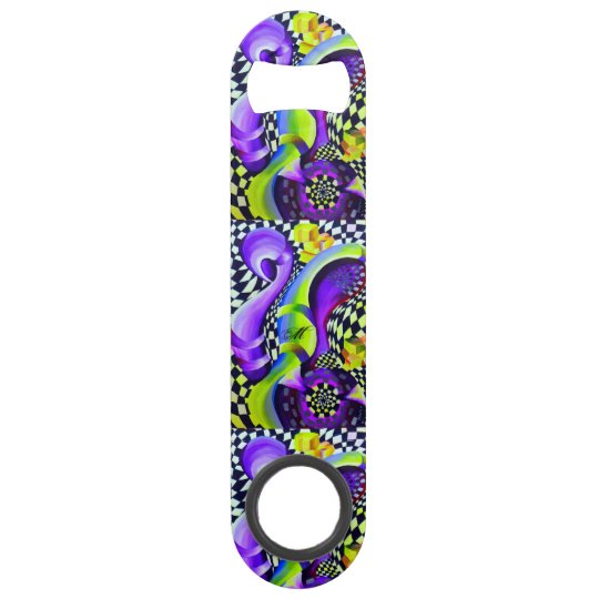 Retro Abstract Electric Blue and Harlequin Green