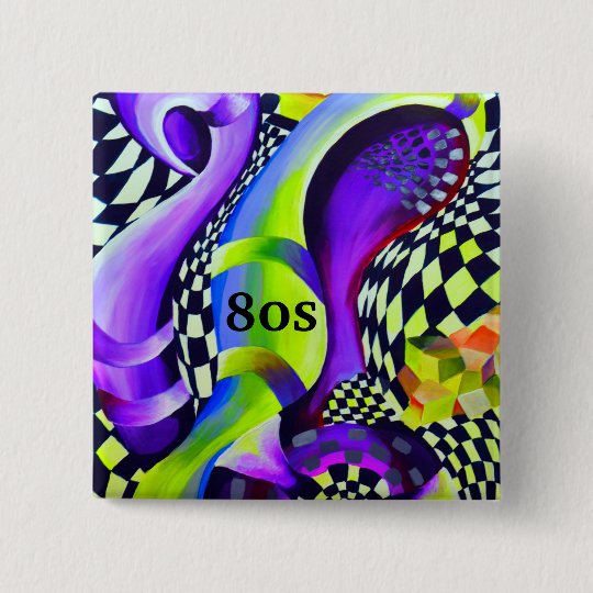 Retro Abstract Electric Blue and Harlequin Green 15 Cm Square Badge